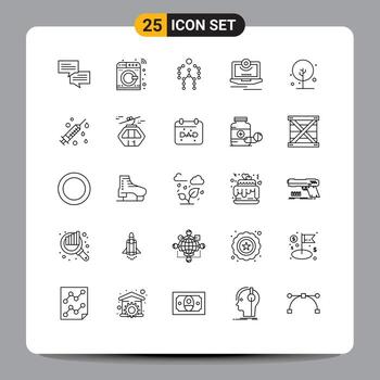 paquete de interfaz de usuario de 25 líneas básicas de elementos de diseño de vector editables de cámara de computadora de huesos de monitor agrícola