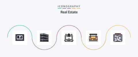 paquete de iconos de 5 planos llenos de línea de bienes raíces que incluye arquitectura. En renta. bienes. firmar. bienes vector