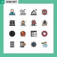 Pack of 16 Modern Flat Color Filled Lines Signs and Symbols for Web Print Media such as online education food estate map Editable Creative Vector Design Elements