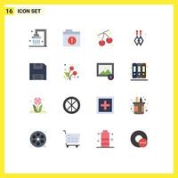 Pack of 16 Modern Flat Colors Signs and Symbols for Web Print Media such as berries save fruit floppy dangling earrings Editable Pack of Creative Vector Design Elements