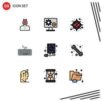 paquete de iconos vectoriales de stock de 9 signos y símbolos de línea para la ubicación de la configuración de la llave de hardware elementos de diseño vectorial editables gps vector