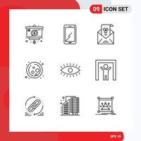 Universal Icon Symbols Group of 9 Modern Outlines of grow molecule samsung cell greeting Editable Vector Design Elements