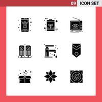 Editable Vector Line Pack of 9 Simple Solid Glyphs of speaker music energy tv marketing Editable Vector Design Elements