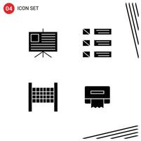 Set of 4 Vector Solid Glyphs on Grid for analytics sport design listing paper Editable Vector Design Elements