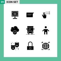 Mobile Interface Solid Glyph Set of 9 Pictograms of dad regular fingers bus data Editable Vector Design Elements