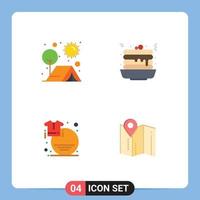 Pictogram Set of 4 Simple Flat Icons of camp clothes outdoors fast food fashion Editable Vector Design Elements