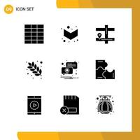 Mobile Interface Solid Glyph Set of 9 Pictograms of puzzle placeholder dish pin location Editable Vector Design Elements