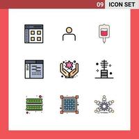 Pack of 9 creative Filledline Flat Colors of page design sets code sugar test Editable Vector Design Elements