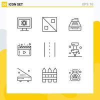 Modern Set of 9 Outlines Pictograph of play movie accounting media inbox Editable Vector Design Elements