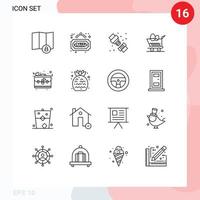 paquete de 16 signos y símbolos de contornos modernos para medios de impresión web, como maletín de amor, bolso de plomero, elementos de diseño de vectores editables de pascua