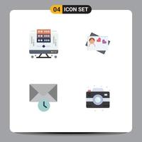 conjunto de 4 paquetes de iconos planos comerciales para elementos de diseño de vector editables de cámara de corazón de servidor de tiempo de computadora
