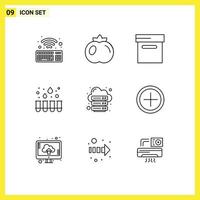 Set of 9 Modern UI Icons Symbols Signs for plus web experiment server hosting Editable Vector Design Elements