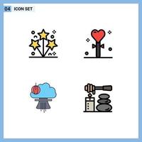 Set of 4 Modern UI Icons Symbols Signs for firework bomb spark heart nuclear Editable Vector Design Elements