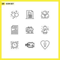 Mobile Interface Outline Set of 9 Pictograms of sheet page art file graphic Editable Vector Design Elements