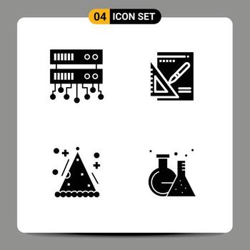 grupo de 4 glifos sólidos modernos establecidos para el servidor de la base de datos gráfico de vacaciones matraz de éxito elementos de diseño vectorial editables vector