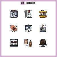 Universal Icon Symbols Group of 9 Modern Filledline Flat Colors of screen tag html label eco Editable Vector Design Elements