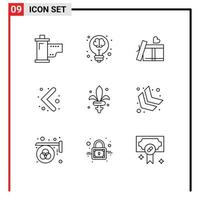 Group of 9 Outlines Signs and Symbols for sword navigation light left love Editable Vector Design Elements