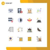 Set of 16 Vector Flat Colors on Grid for network wine bag glass shopping Editable Pack of Creative Vector Design Elements