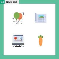 Set of 4 Vector Flat Icons on Grid for balloons photo celebration paper digital Editable Vector Design Elements