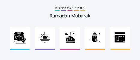 Ramadan Glyph 5 Icon Pack Including islam. mecca. open. kaaba. moon. Creative Icons Design vector