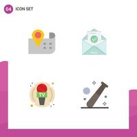 Pack of 4 creative Flat Icons of map microphone mail education ball Editable Vector Design Elements