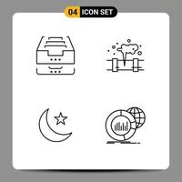 Pack of 4 Modern Filledline Flat Colors Signs and Symbols for Web Print Media such as archive moon document leak star Editable Vector Design Elements