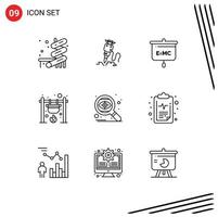 User Interface Pack of 9 Basic Outlines of search cook formula camping bonfire Editable Vector Design Elements