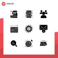 9 Universal Solid Glyphs Set for Web and Mobile Applications process youtube play video news Editable Vector Design Elements