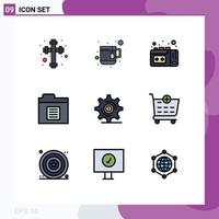 Modern Set of 9 Filledline Flat Colors and symbols such as add setting vhs tape money business Editable Vector Design Elements