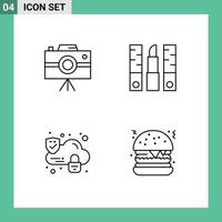 Stock Vector Icon Pack of 4 Line Signs and Symbols for camcorder cloud professional camera cosmetics security Editable Vector Design Elements