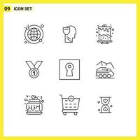 Pack of 9 Modern Outlines Signs and Symbols for Web Print Media such as ribbon leader data award winner Editable Vector Design Elements