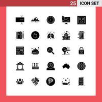 Pictogram Set of 25 Simple Solid Glyphs of server device alarm monitor timer Editable Vector Design Elements