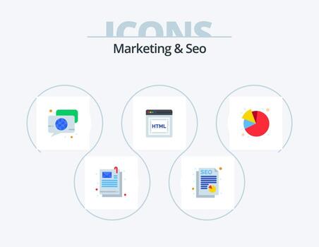 Marketing And Seo Flat Icon Pack 5 Icon Design. . pie chart. globe. analytics. html vector