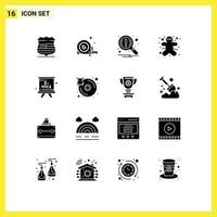 Set of 16 Modern UI Icons Symbols Signs for formula gingerbread man tool ginger search Editable Vector Design Elements