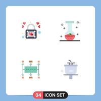 Pictogram Set of 4 Simple Flat Icons of heart workflow padlock chemical business Editable Vector Design Elements