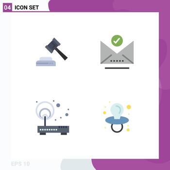 Universal Icon Symbols Group of 4 Modern Flat Icons of court network check mark select router Editable Vector Design Elements
