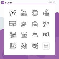 Mobile Interface Outline Set of 16 Pictograms of money security cup secure credit Editable Vector Design Elements