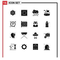 Pictogram Set of 16 Simple Solid Glyphs of mark goal cloud backup flag online storage Editable Vector Design Elements