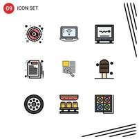 9 Thematic Vector Filledline Flat Colors and Editable Symbols of work document wifi business heartbeat Editable Vector Design Elements