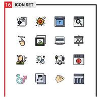 16 concepto de línea llena de color plano para sitios web móviles y aplicaciones gestos navegador de búsqueda de flecha web elementos de diseño de vectores creativos editables