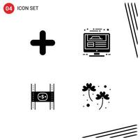 Pack of 4 Modern Solid Glyphs Signs and Symbols for Web Print Media such as add budget sign website film Editable Vector Design Elements