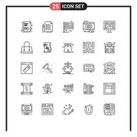 Stock Vector Icon Pack of 25 Line Signs and Symbols for computer tools flag setting folder Editable Vector Design Elements