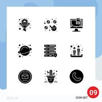 Modern Set of 9 Solid Glyphs Pictograph of security space money science screen Editable Vector Design Elements