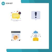 Modern Set of 4 Flat Icons and symbols such as alert cookies message error message policy Editable Vector Design Elements