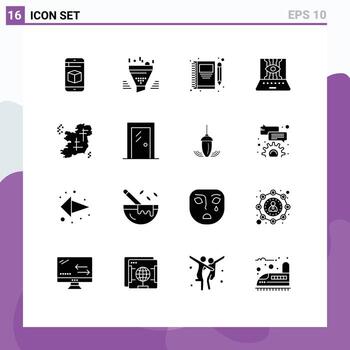 Mobile Interface Solid Glyph Set of 16 Pictograms of technic computer sciences result applied science pencil Editable Vector Design Elements