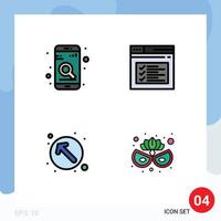 Editable Vector Line Pack of 4 Simple Filledline Flat Colors of app arrow search web pointer Editable Vector Design Elements