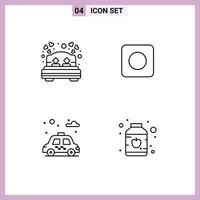 Group of 4 Modern Filledline Flat Colors Set for bed car love bed rest maximize food Editable Vector Design Elements