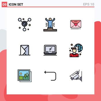9 Thematic Vector Filledline Flat Colors and Editable Symbols of computer message sms mail email Editable Vector Design Elements