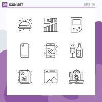 Set of 9 Commercial Outlines pack for approved android vision mobile phone Editable Vector Design Elements