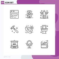 Outline Pack of 9 Universal Symbols of healthcare call health tool hammer Editable Vector Design Elements